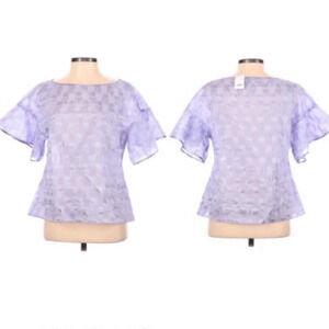 New Banana Republic Lilac lavender Polka-Dot Fringe Flutter short sleeve top